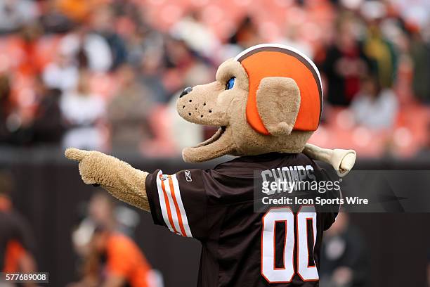 Cleveland Browns mascot Chomps during the Browns game against the Green Bay Packers in Cleveland, OH.
