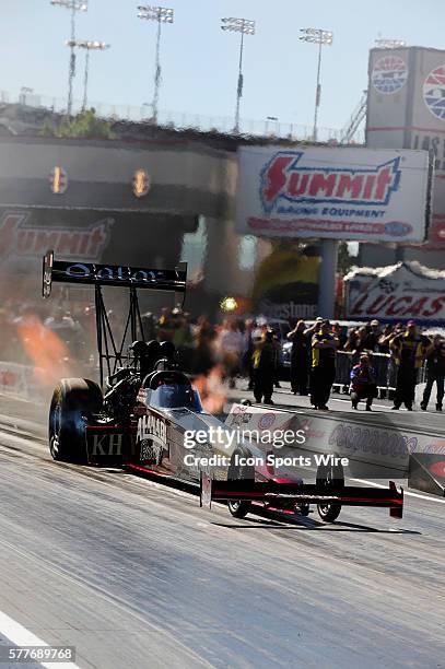 Larry Dixon Jr Al-Anabi Racing NHRA Top Fuel Dragster during eliminations in the 9th annual Las Vegas Nationals on The Strip at Las Vegas Motor...