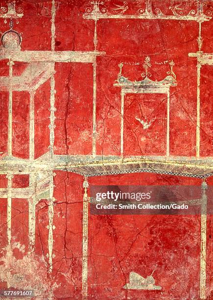Pompeii wall painting, contrada bottaro villa, c 50-70 AD, 1965x1650 mm dimension, Pompeii, Italy, 1000.