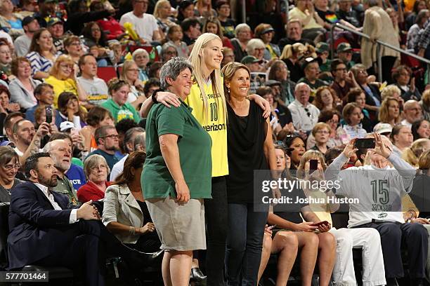 Retired WNBA player Lauren Jackson of the Seattle Storm poses for a photo during the ceremony retiring her No. 15 jersey at Key Arena after the game...