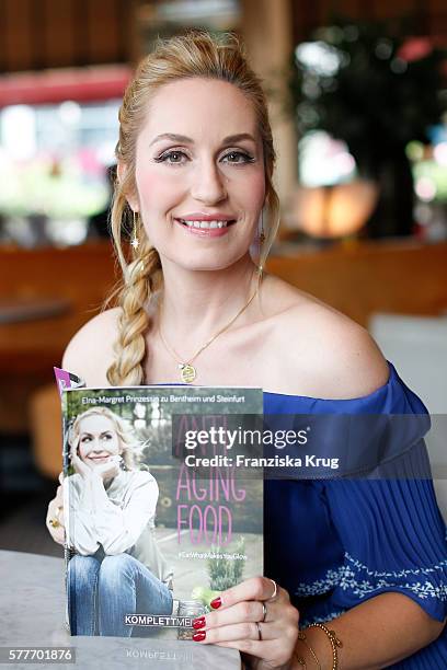 Elna-Margret zu Bentheim-Steinfurt poses during the presentation of her book 'Eat What Makes You Glow - Anti Aging Food' on July 19, 2016 in Berlin,...