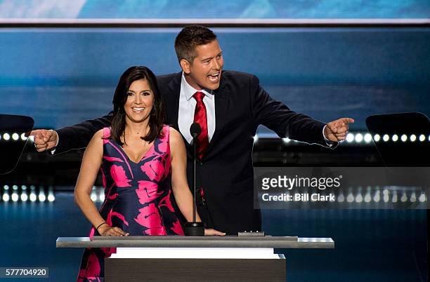 Sean Duffy, R-Wisc., and his wife, Rachel Campos-Duffy speak during the 2016 Republican National Convention in Cleveland, Ohio on Monday, July 18,...