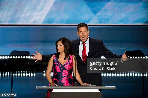 Sean Duffy, R-Wisc., and his wife, Rachel Campos-Duffy speak during the 2016 Republican National Convention in Cleveland, Ohio on Monday, July 18,...