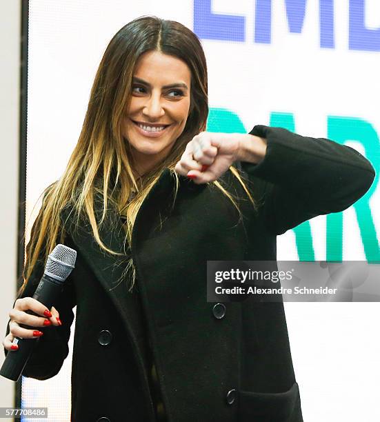 Cleo Pires, actress speaks during the announcement of the Brazilian Paralympic Team for the Rio 2016 Paralympic Games on July 19, 2016 in Sao Paulo,...