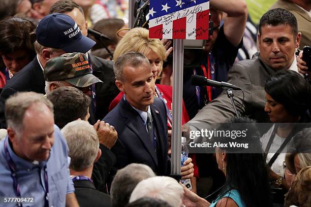 Corey Lewandowski , former campaign manager for Donald Trump, along with delegates from New Hampshire, takes part in the roll call in support of...