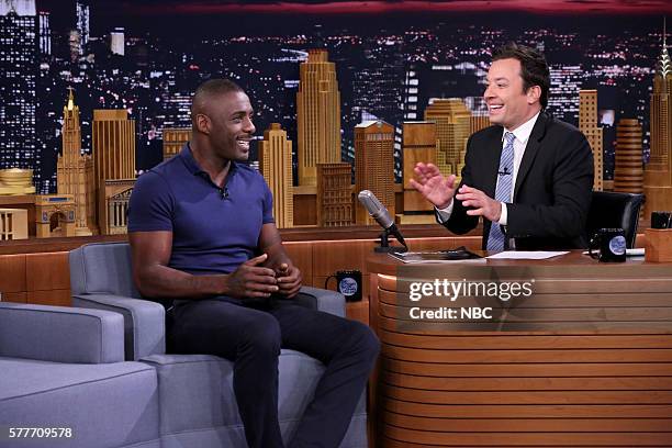 Episode 0503 -- Pictured: Actor Idris Elba during an interview with host Jimmy Fallon on July 19, 2016 --