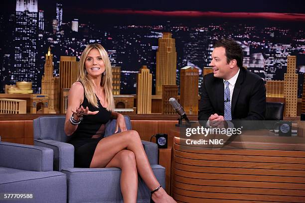 Episode 0503 -- Pictured: Model Heidi Klum during an interview with host Jimmy Fallon on July 19, 2016 --