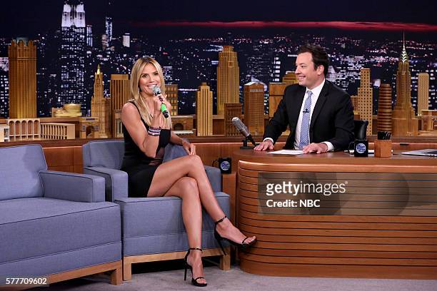 Episode 0503 -- Pictured: Model Heidi Klum during an interview with host Jimmy Fallon on July 19, 2016 --