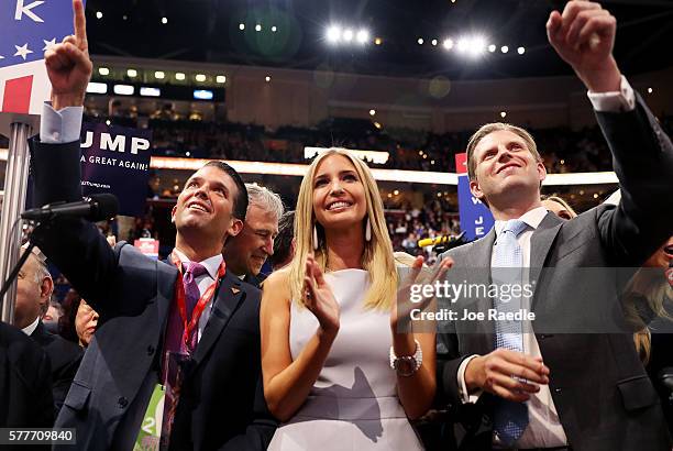 Donald Trump Jr. , along with Ivanka Trump and Eric Trump , take part in the roll call in support of Republican presidential candidate Donald Trump...