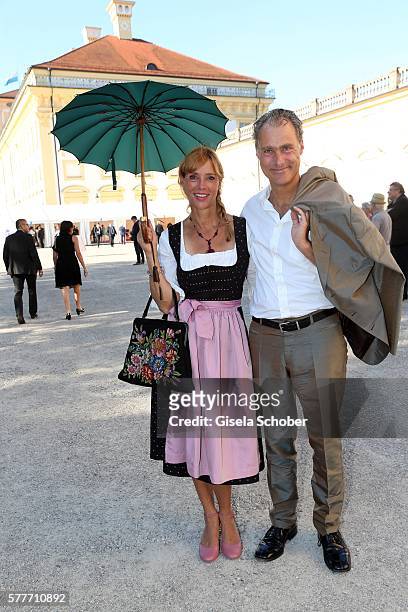 Carin C. Tietze and her husband Florian Richter during the Summer Reception of the Bavarian State Parliament at Schleissheim Palace on July 19, 2016...