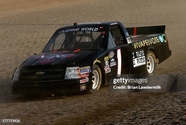 David Levine, driver of the Driven2Honor.org Chevrolet, dirves during practice for the 4th Annual Aspen Dental Eldora Dirt Derby at Eldora Speedway...