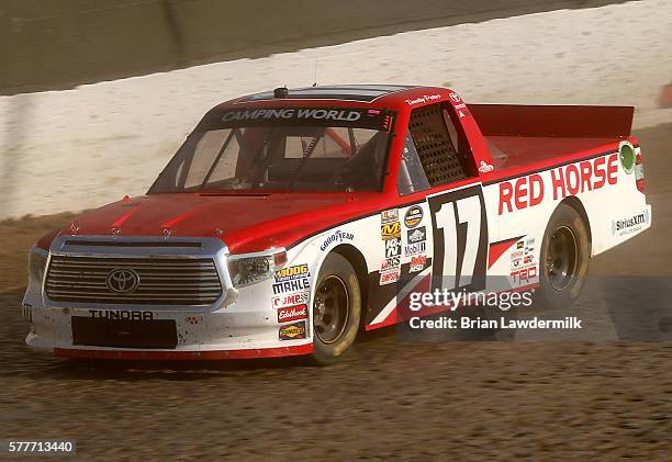 Timothy Peters, driver of the Red Horse Racing Toyota, drives during practice for the 4th Annual Aspen Dental Eldora Dirt Derby at Eldora Speedway on...