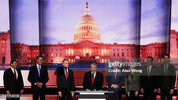 Sen. Dan Sullivan delivers a speech on the second day of the Republican National Convention on July 19, 2016 at the Quicken Loans Arena in Cleveland,...