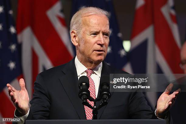 Vice-President Joe Biden delivers a speech on the future of the U.S.-Australia relationship at Paddington Town Hall on July 20, 2016 in Sydney,...