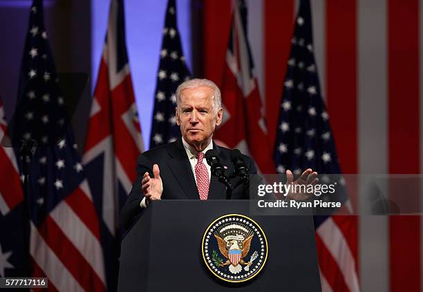 Vice-President Joe Biden delivers a speech on the future of the U.S.-Australia relationship at Paddington Town Hall on July 20, 2016 in Sydney,...