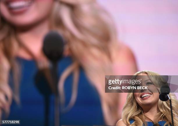 Donald Trump's daughter Tiffany Trump addresses the audience on the second day of the Republican National Convention on July 19, 2016 at the Quicken...