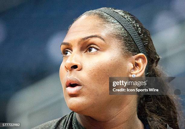 Tulsa's Courtney Paris in pregame warmups in Atlanta Dream 92-76 victory over the Tulsa Shock at Philips Arena in Atlanta, GA.