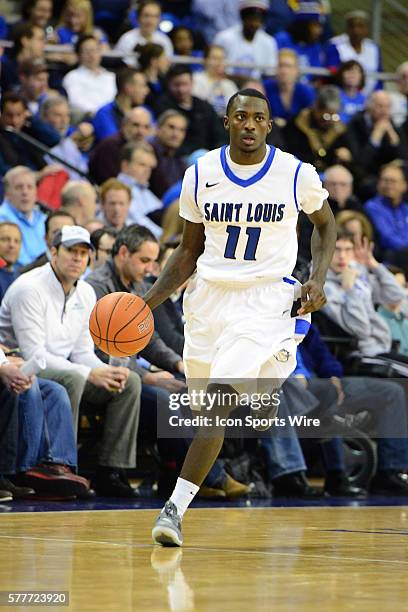 Saint Louis University guard Mike McCall Jr. During an Atlantic 10 Conference game between the Duquesne University Dukes and the Saint Louis...