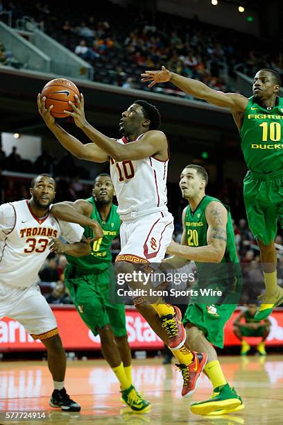 Trojans guard Pe'Shon Howard during the NCAA men's basketball regular season game between the Oregon Ducks and the USC Trojans at Galen Center in Los...