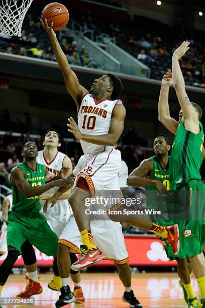 Trojans guard Pe'Shon Howard during the NCAA men's basketball regular season game between the Oregon Ducks and the USC Trojans at Galen Center in Los...