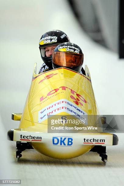 Germany 3 sled driven by Claudia Schramm with Christin Senkel on the brakes in the 2nd run at the womens World Championships competition on November...