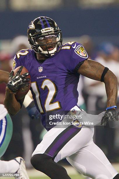 Baltimore Ravens wide receiver Jacoby Jones during the NFL preseason football game between the Baltimore Ravens and the Dallas Cowboys at AT&T...