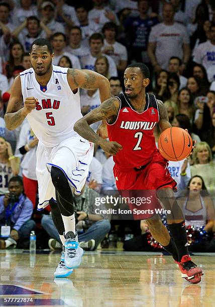 Louisville Cardinals guard Russ Smith during an NCAA basketball game between the Southern Methodist Mustangs and Louisville Cardinals played at Moody...