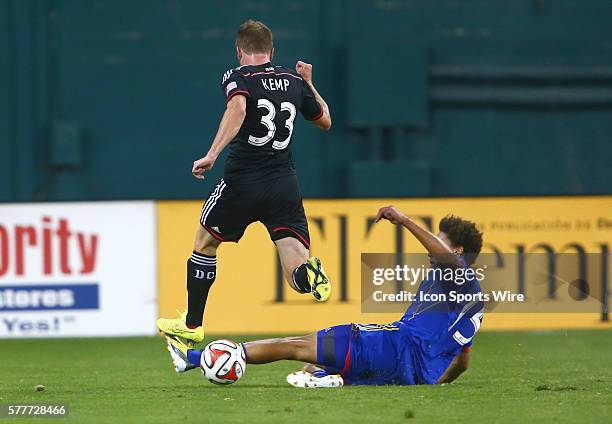 United defender Taylor Kemp loses the ball to a sliding tackle from Colorado Rapids defender Chris Klute during a MLS match at RFK Stadium, in...