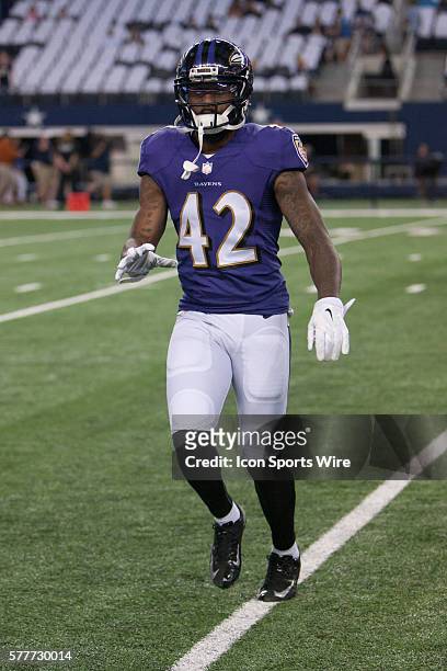 Baltimore Ravens defensive back Dominique Franks during the NFL preseason football game between the Baltimore Ravens and the Dallas Cowboys at AT&T...