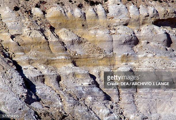 Rock stratified and erosion, Nisyros island, Greece.