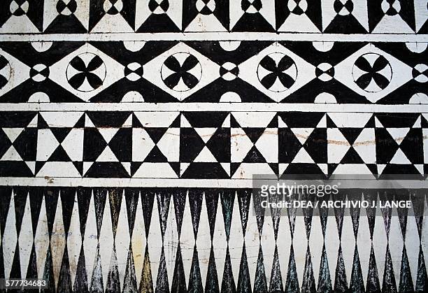 Traditional decoration on the facade of a house, Pyrgi, Chios island, Greece.