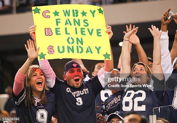 Cowboys fans celebrate during the game between the San Diego Chargers and the Dallas Cowboys. The Chargers won 20-17 at Cowboys Stadium, Arlington,...