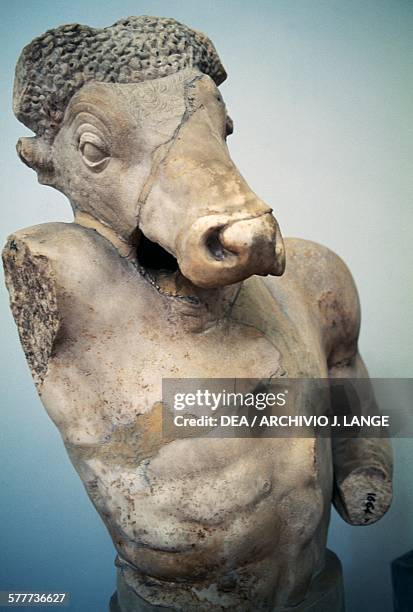 Statue of the Minotaur, found in Athens, Greece. Greek civilisation. Athens, Ethnikó Arheologikó Moussío