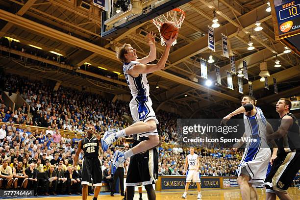 Duke forward Kyle Singler goes to the hoop during a game between the Wake Forest Demon Deacons and the Duke Blue Devils at Cameron Indoor Stadium in...