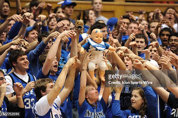 The Cameron Crazies during a game between the Georgia Tech Yellow Jackets and the Duke Blue Devils at Cameron Indoor Stadium in Durham, North...