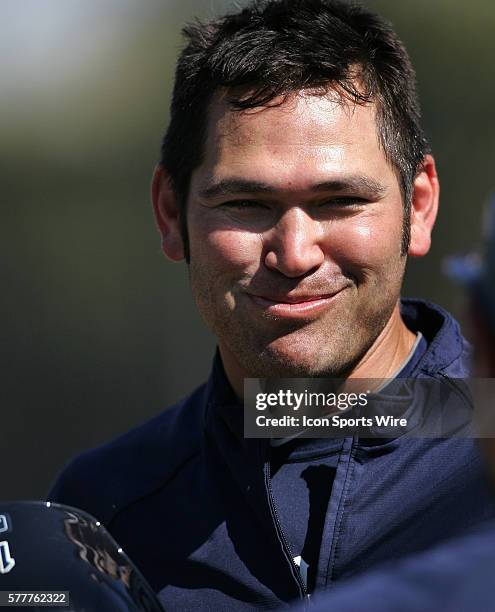 Johnny Damon of the Detroit Tigers waits his turn in batting practice during the spring training workout at Tigertown in Lakeland, Florida.