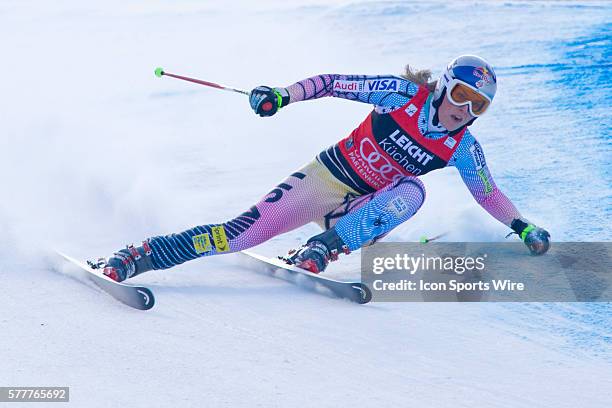 March 10, 2010: Lindsey Vonn in action on the Kandahar course during the downhill race at the Audi FIS Alpine Skiing World Cup Finals the finale to...