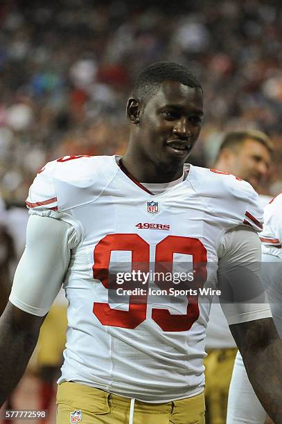 San Francisco 49ers linebacker Aldon Smith during the preseason matchup Houston Texans vs. San Francisco 49ers at NRG stadium in Houston, Tx.