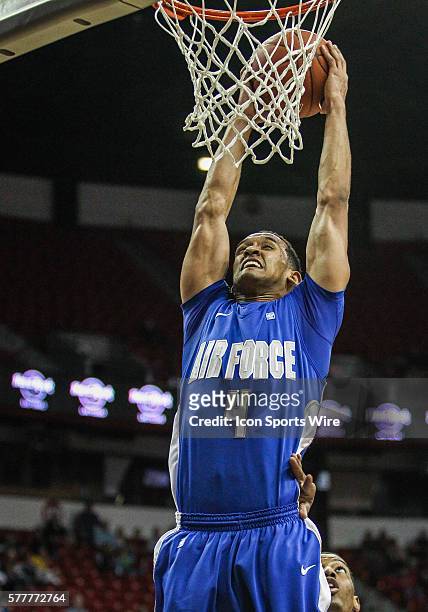 Air Force Falcons forward Kamryn Williams goes up for a dunk during the game between Air Force Falcons and Fresno State Bulldogs in the Mountain West...