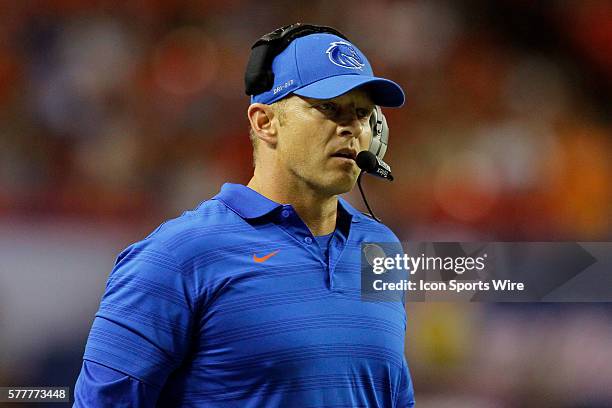 Boise State Broncos head coach Bryan Harsin in first half action of the Ole Miss Rebels v Boise State Broncos in the Chick-Fil-A kickoff game at the...