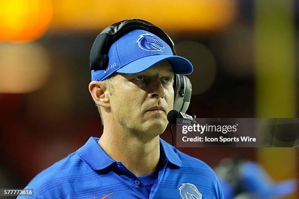 Boise State Broncos head coach Bryan Harsin in the Ole Miss Rebels 35-13 victory over the Boise State Broncos in the Chick-Fil-A kickoff game at the...