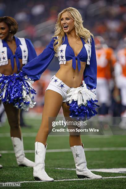 Dallas Cowboys Cheerleaders perform during the final NFL preseason game between the Denver Broncos and Dallas Cowboys at AT&T Stadium in Arlington,...