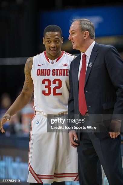 Ohio State Buckeyes guard Lenzelle Smith, Jr. Talks to Ohio State Buckeyes head coach Thad Matta during the Big Ten Men's Basketball Tournament game...