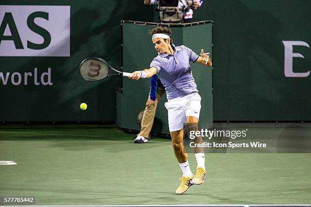 Men's Quarter Final action between Roger Federer [7] playing against Kevin Anderson [17] during the BNP Paribas Open, at the Indian Wells Tennis...