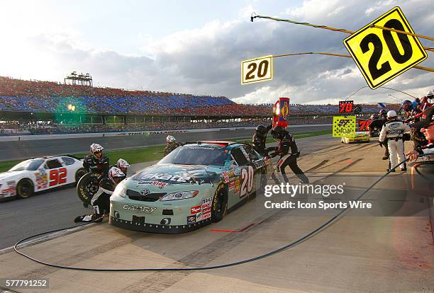 Joey Logano pits during the Aaron's 312 at the Talladega Superspeedway in Talladega, AL.