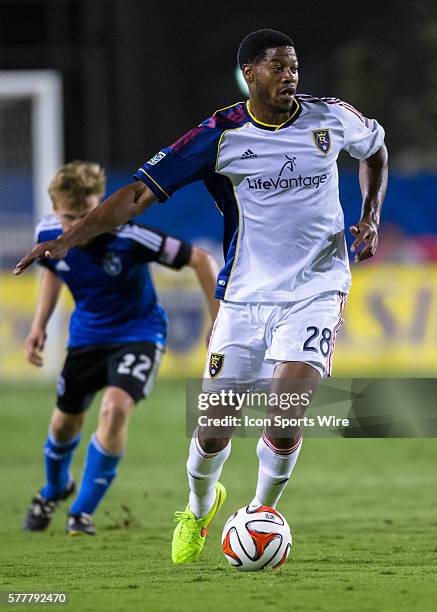 Real Salt Lake defender Chris Schuler looks to pass, during the game between the San Jose Earthquakes and Real Salt Lake at Buck Shaw Stadium in...