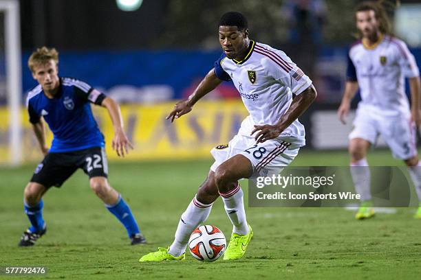 Real Salt Lake defender Chris Schuler gets possession during the game between the San Jose Earthquakes and Real Salt Lake at Buck Shaw Stadium in...