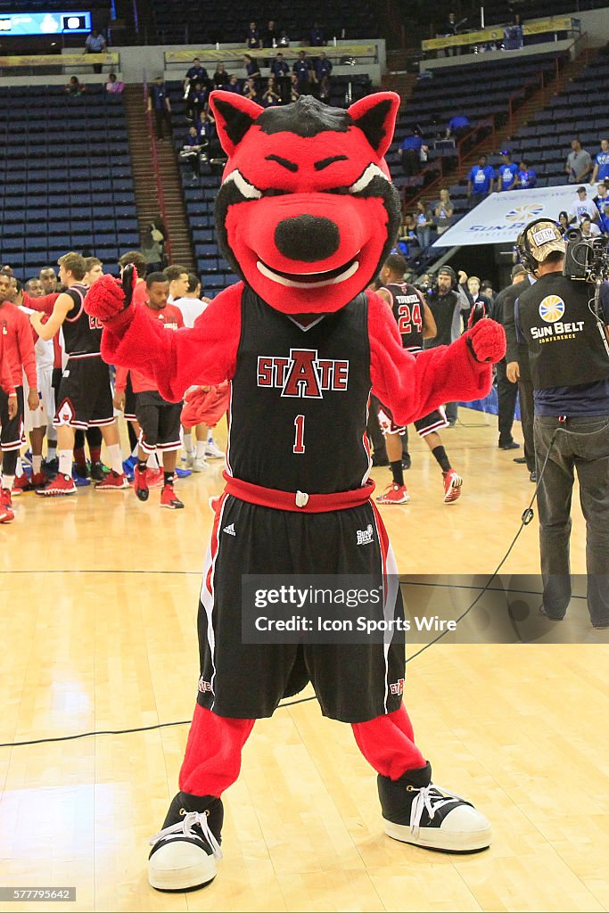 The Arkansas State mascot during the Georgia State v Arkansas