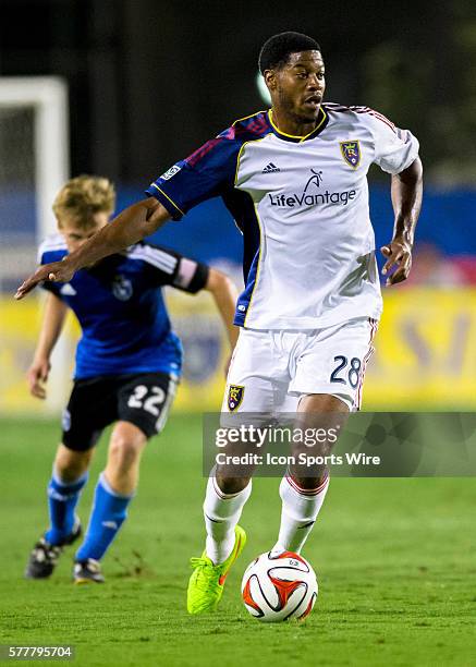 Real Salt Lake defender Chris Schuler looks to pass, during the game between the San Jose Earthquakes and Real Salt Lake at Buck Shaw Stadium in...