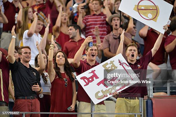 Florida State Seminoles fans cheering for their team during the Cowboys Classic - Florida State at Oklahoma State at AT&T Stadium in Arlington,...